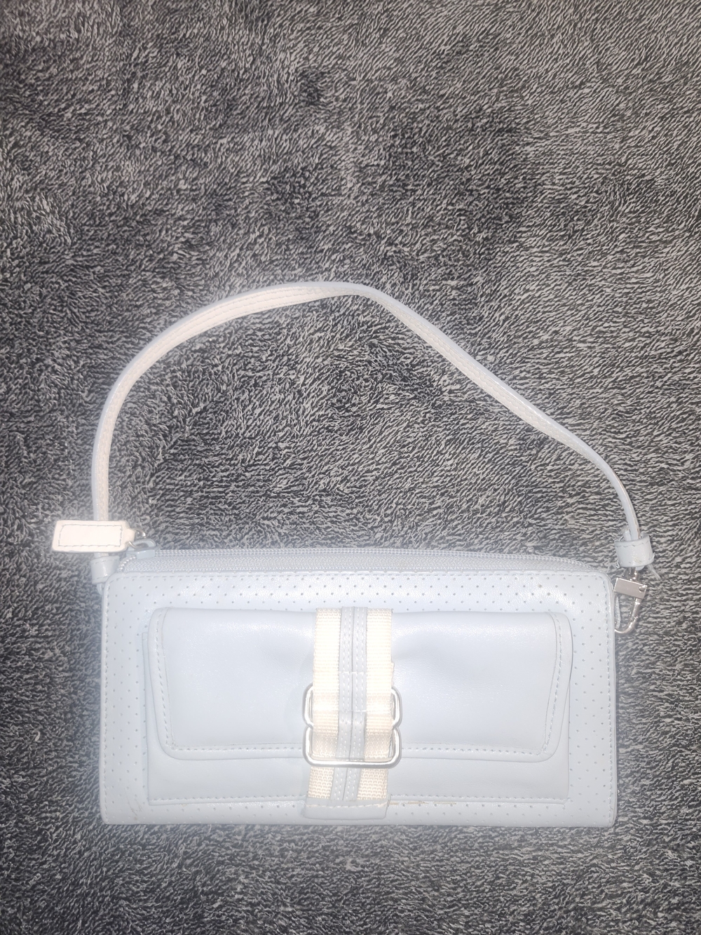 Kenneth Cole Pale Blue Perforated Wristlet Clutch with Neutral Strap Accent
